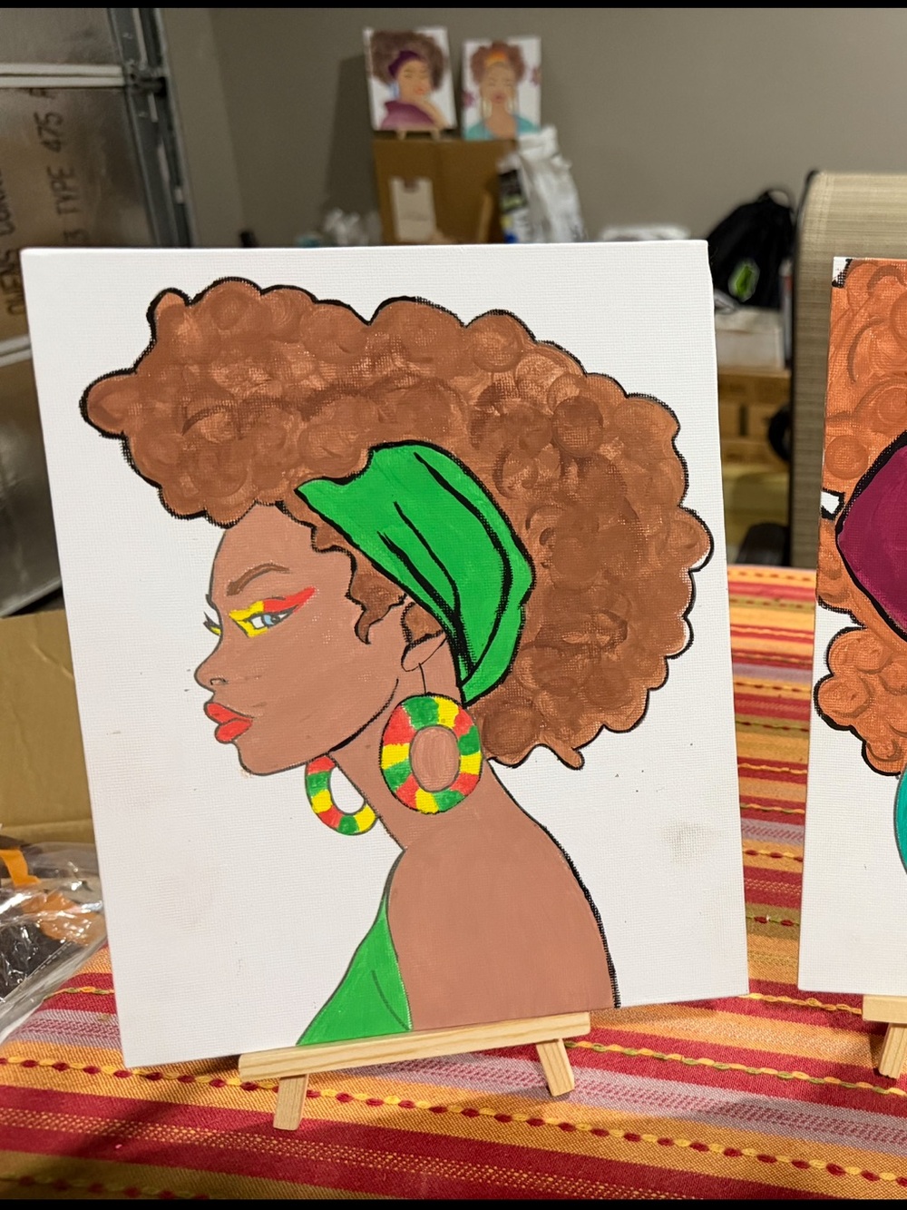 Afrocentric Duo Canvas Paintings - Green & Magenta Headwraps - Picture 3 of 3